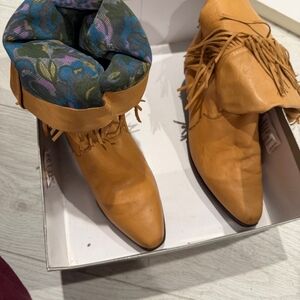 Worthington Camel Ankle Booties with Fringe